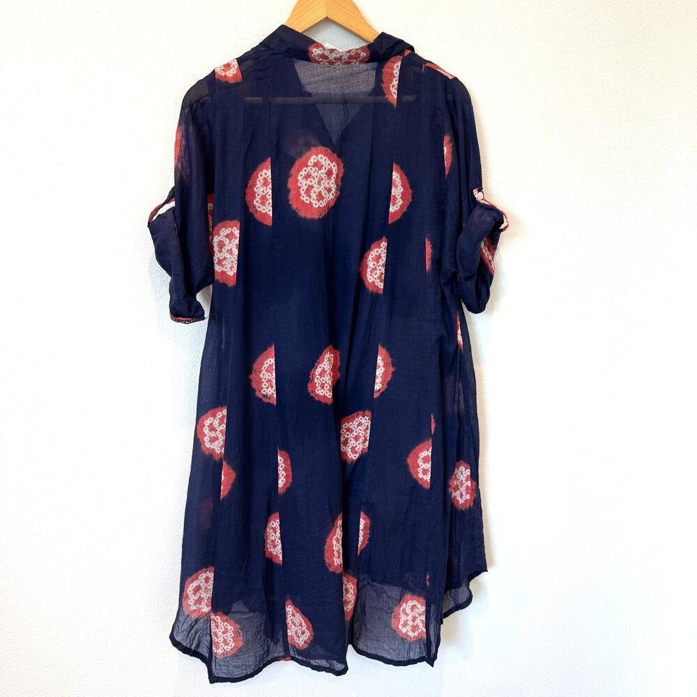 Boutique Navy Floral Tie Dye Sheer 3/4 Sleeve Cover Up Tunic Shirt Mini Dress OS - Picture 9 of 9